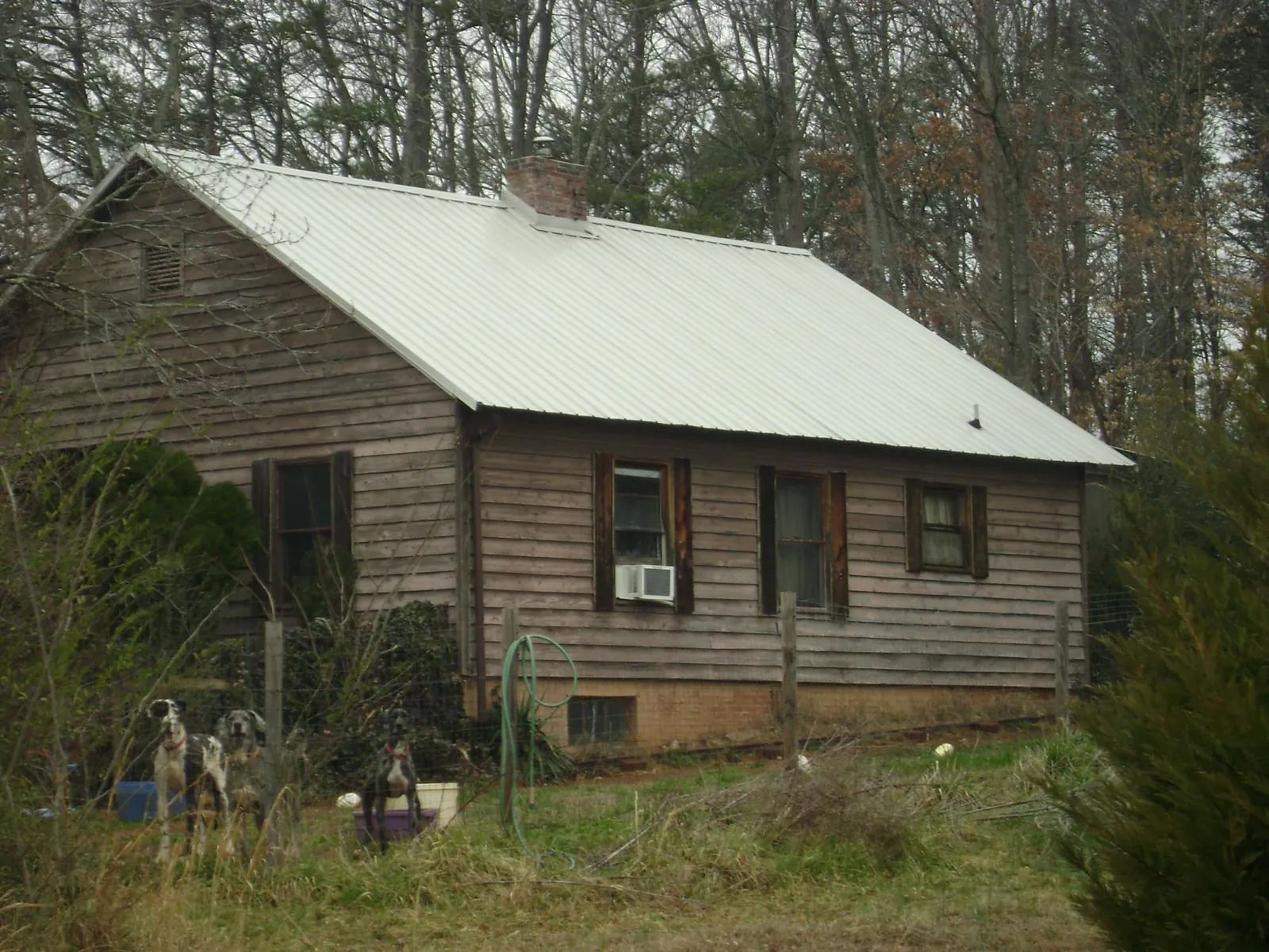 White metal roof on an old wood sided farmhouse, from a Asphalt Shingle Roof Repair job in Griffin